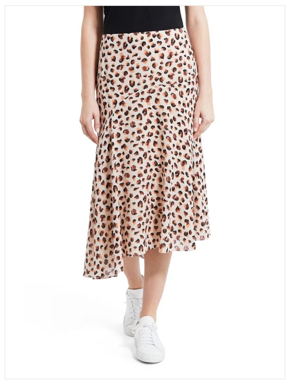 Theory Leopard-Print Asymmetrical Hem Skirt in Beige, Brown, Black